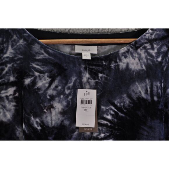 NWT J.Jill Top‎ Women's XL Pure Jill Blue Velvet Tie Dye 3/4 Sleeve Soft Boho - Picture 3 of 8